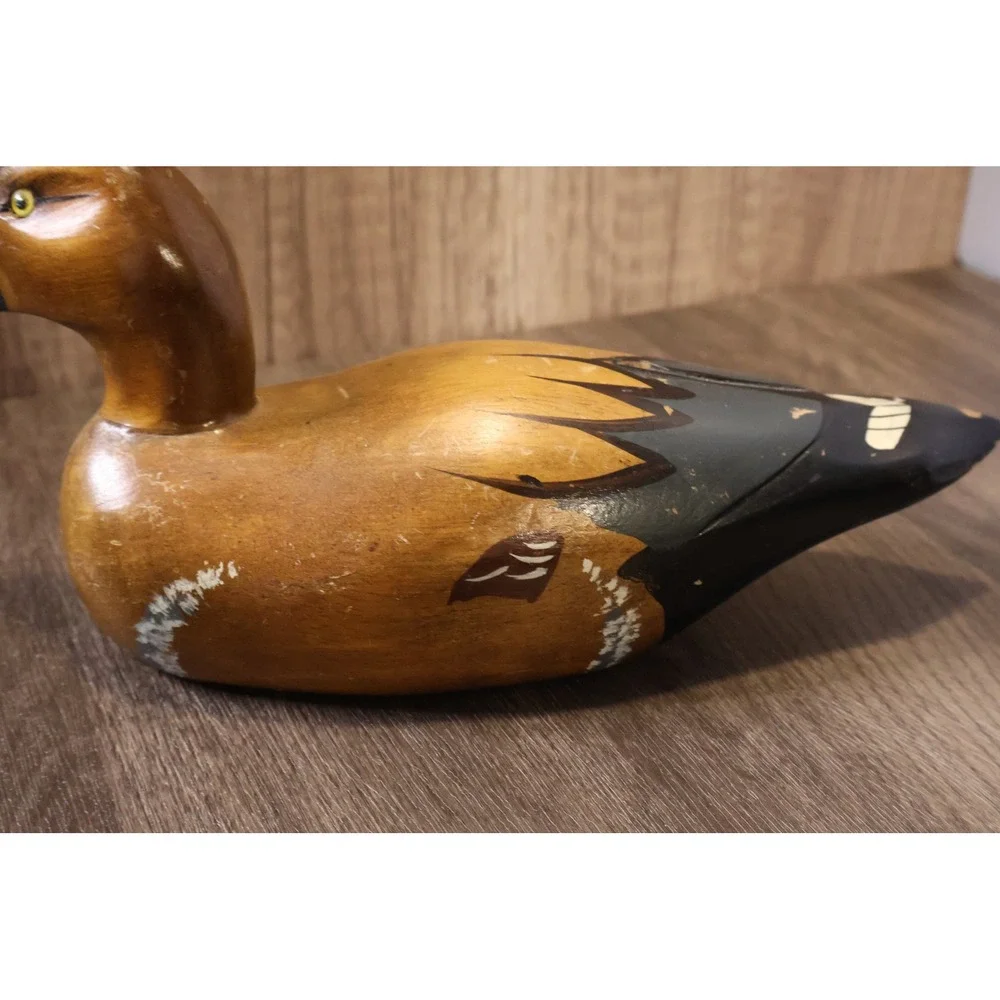 Vintage American Handmade Hand Painted Wooden Duck Decoy Glass Eye 12